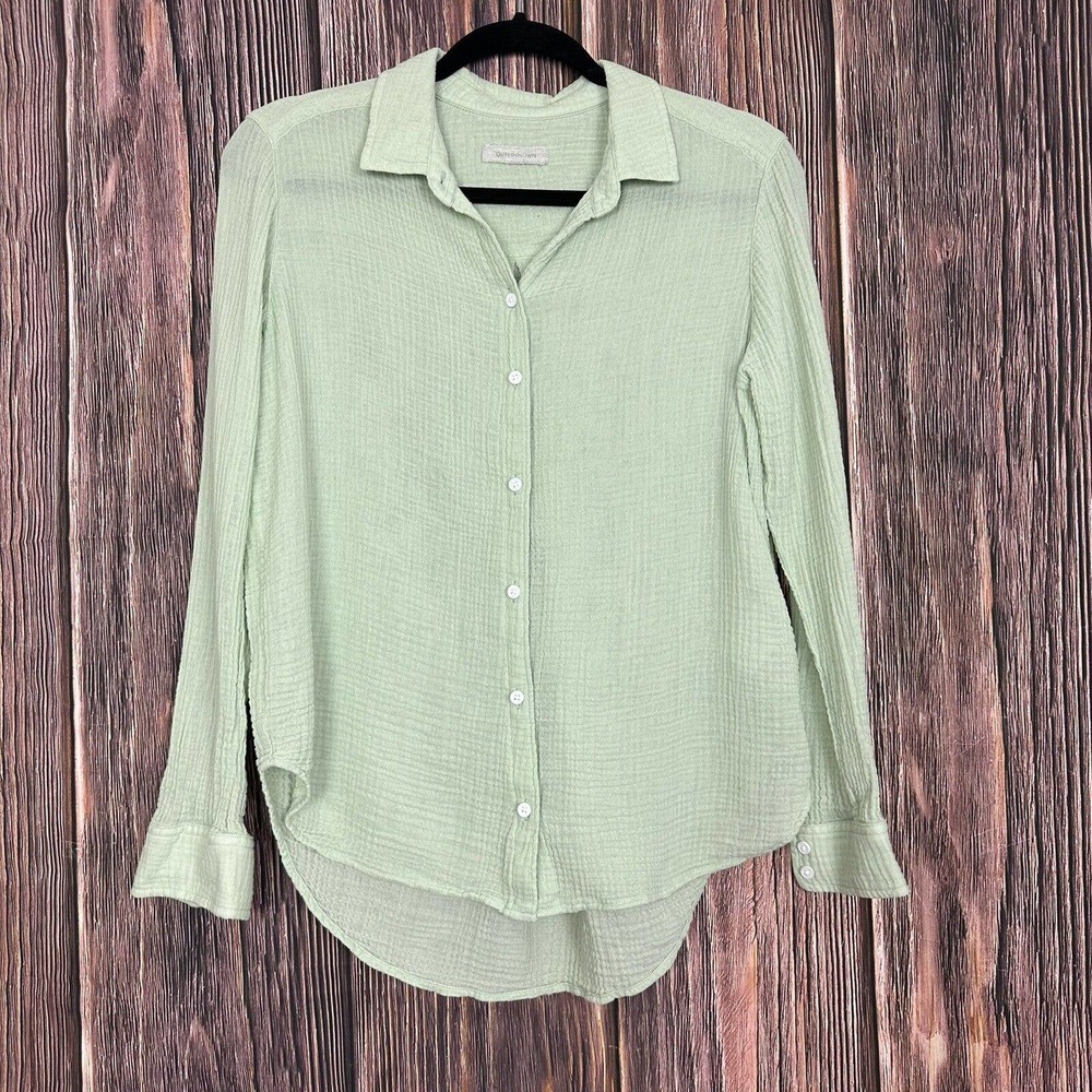OuterKnown Women's XS Mint Green Cotton Gauze Long Sleeve Button Front Shirt